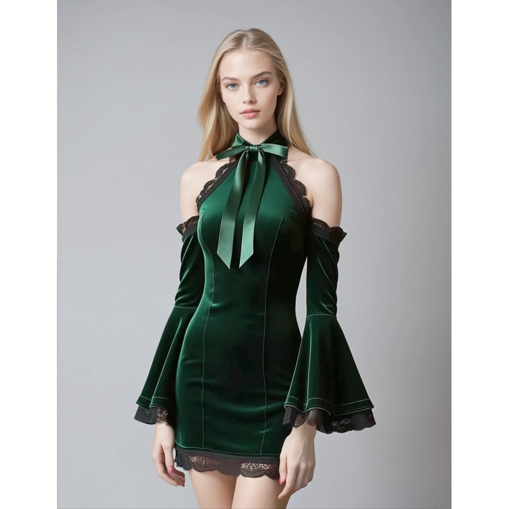 Attitude Corsets - Blythe Cold Shoulder Short dress - Green